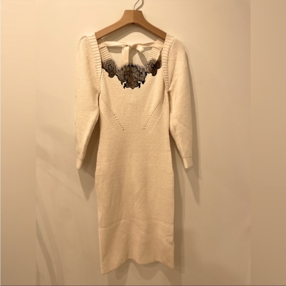 Self Portrait IVORY LACE PUFF SLEEVE KNIT Dress - Picture 3 of 4